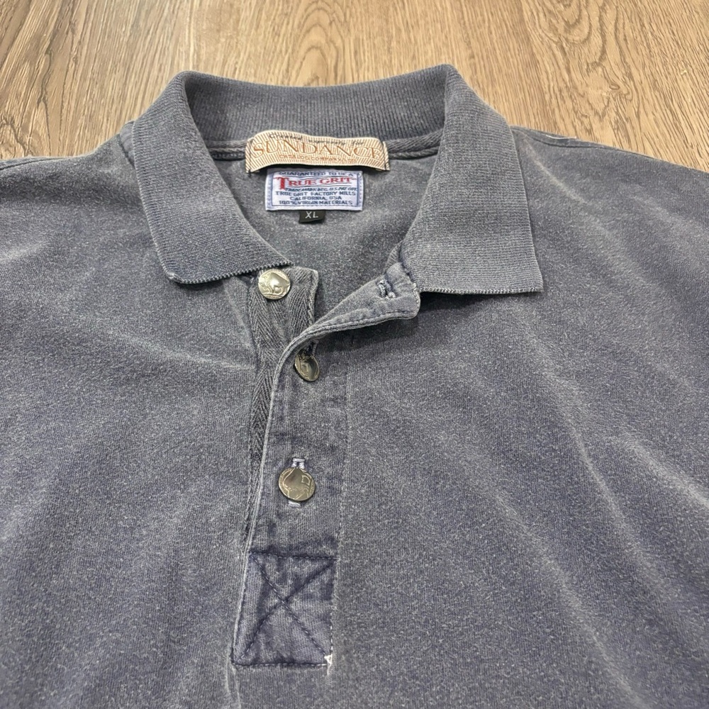 Vtg Sundance Catalog x True Grit Polo Shirt Worn Blue/Gray Men’s XL Made‎ In USA
